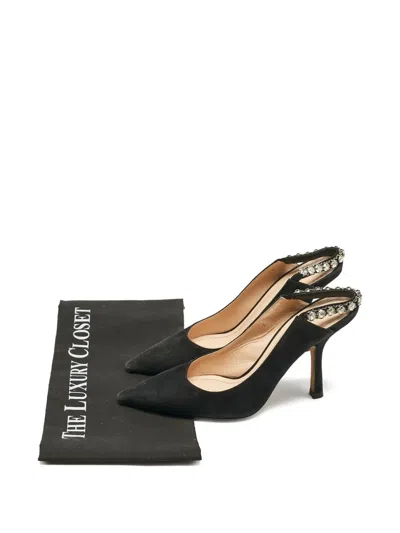 Pre-owned Dior Suede Crystal Slingback Pumps In Black
