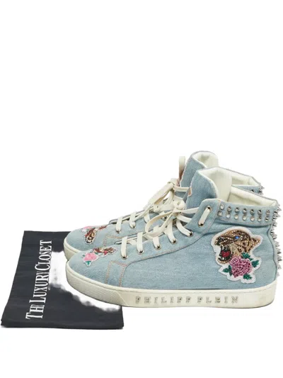 Pre-owned Philipp Plein Studded High-top Sneakers In Blue