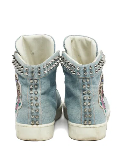 Pre-owned Philipp Plein Studded High-top Sneakers In Blue