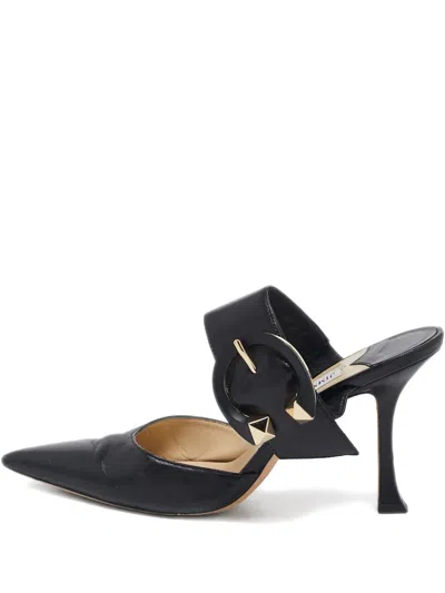 Pre-owned Jimmy Choo 100mm Leather Mules In Black
