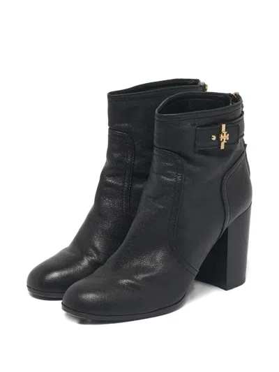 Pre-owned Tory Burch Ankle Buckle Leather Boot In Black