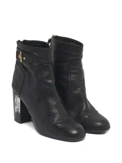 Pre-owned Tory Burch Ankle Buckle Leather Boot In Black