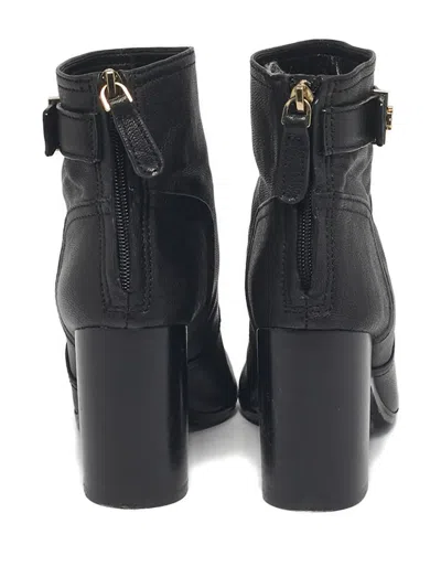 Pre-owned Tory Burch Ankle Buckle Leather Boot In Black