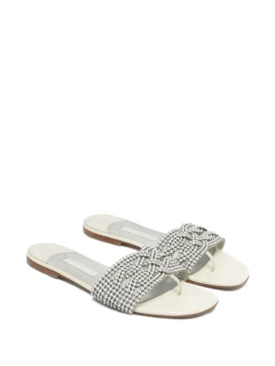 Pre-owned Gina Loren Leather Flat Sandals In White