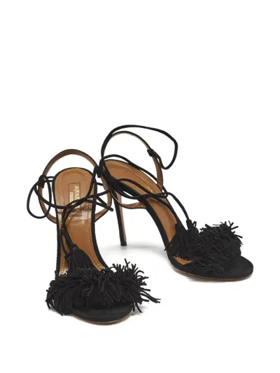 Pre-owned Aquazzura Wild Thing Fringe Sandals In Black