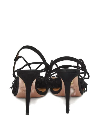 Pre-owned Aquazzura Wild Thing Fringe Sandals In Black
