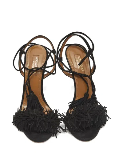 Pre-owned Aquazzura Wild Thing Fringe Sandals In Black