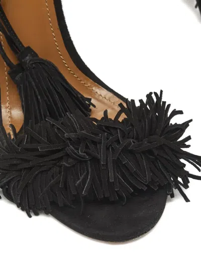 Pre-owned Aquazzura Wild Thing Fringe Sandals In Black