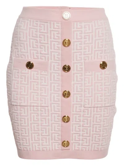 Pre-owned Balmain Jacquard Button Skirt In Pink