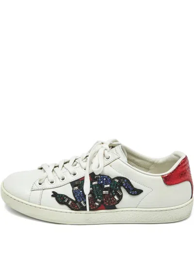 Pre-owned Gucci Web Ace Low-top Sneakers In White