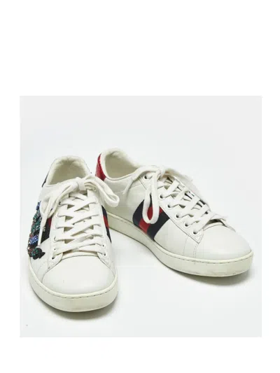 Pre-owned Gucci Web Ace Low-top Sneakers In White