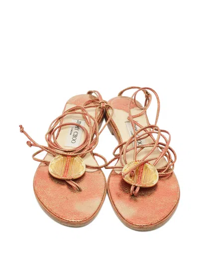 Pre-owned Jimmy Choo Leather Ankle-wrap Sandals In Orange
