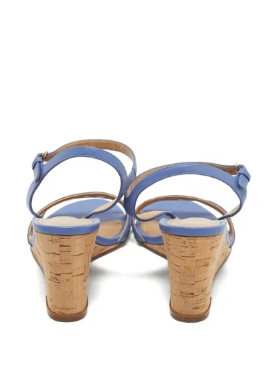 Pre-owned Ferragamo Fieri Leather Wedge Sandals In Blue