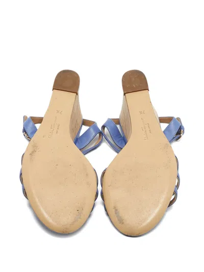 Pre-owned Ferragamo Fieri Leather Wedge Sandals In Blue