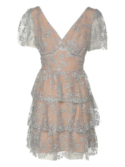Pre-owned Self-portrait S 2022 Embroidered Mini Dress In Neutral