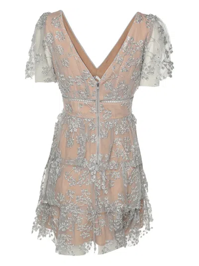 Pre-owned Self-portrait S 2022 Embroidered Mini Dress In Neutral