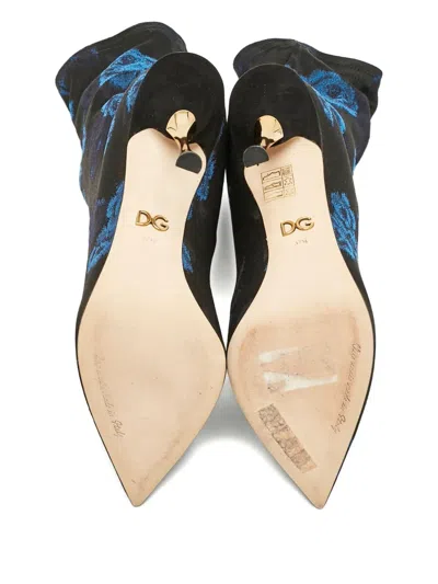 Pre-owned Dolce & Gabbana Knitted Floral-print Boots In Black