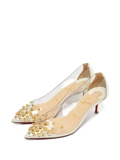 Pre-owned Christian Louboutin Collaclou Spiked Transparent Heeled Pumps In White