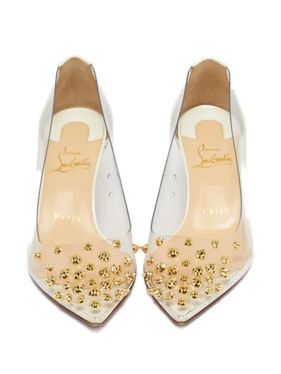 Pre-owned Christian Louboutin Collaclou Spiked Transparent Heeled Pumps In White