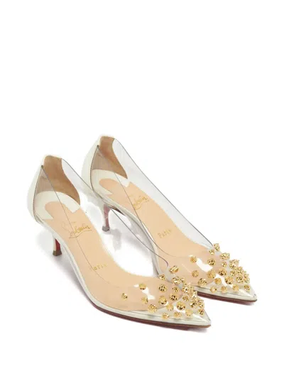 Pre-owned Christian Louboutin Collaclou Spiked Transparent Heeled Pumps In White