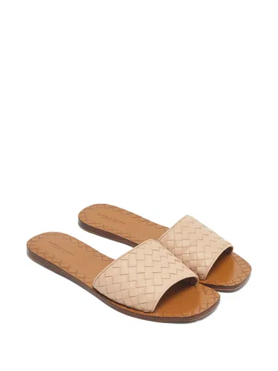 Pre-owned Bottega Veneta Intrecciato Leather Slides In Neutral