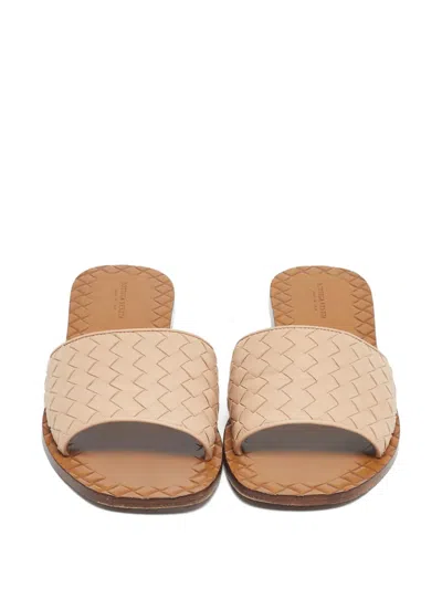 Pre-owned Bottega Veneta Intrecciato Leather Slides In Neutral