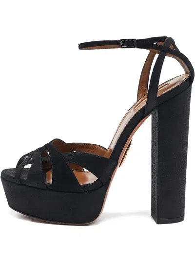 Pre-owned Aquazzura Platform Suede Sandals In Black