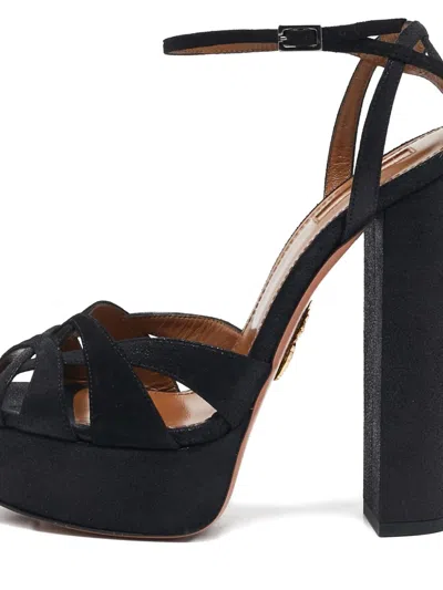 Pre-owned Aquazzura Platform Suede Sandals In Black