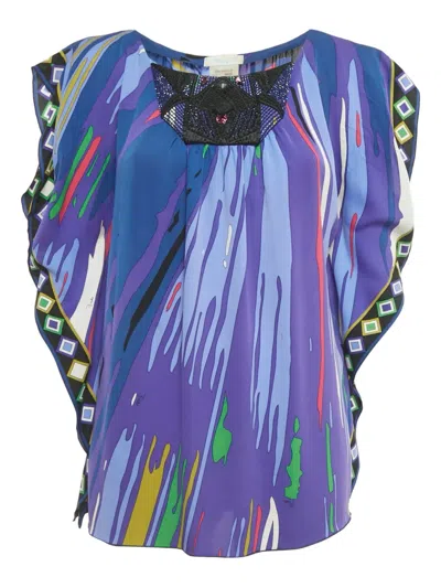 Pre-owned Pucci Kaftan Silk Top In Blue