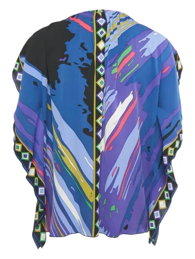 Pre-owned Pucci Kaftan Silk Top In Blue