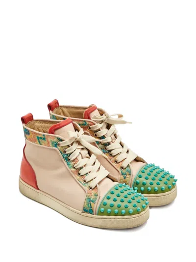 Pre-owned Christian Louboutin 37.5 Louis Spikes Leather Sneaker In Neutral