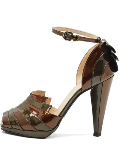 Pre-owned Prada Pleated Peep-toe Pumps In Green