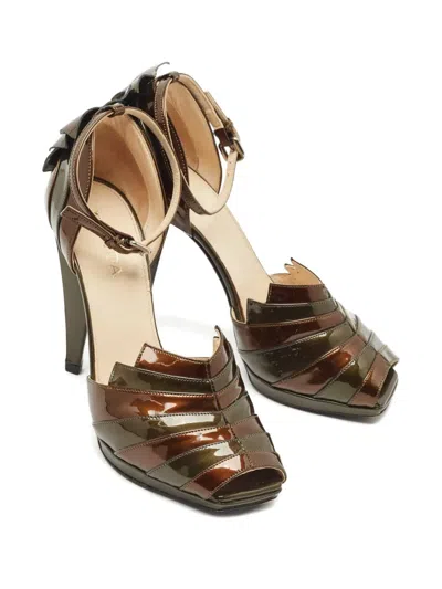 Pre-owned Prada Pleated Peep-toe Pumps In Green