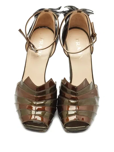Pre-owned Prada Pleated Peep-toe Pumps In Green