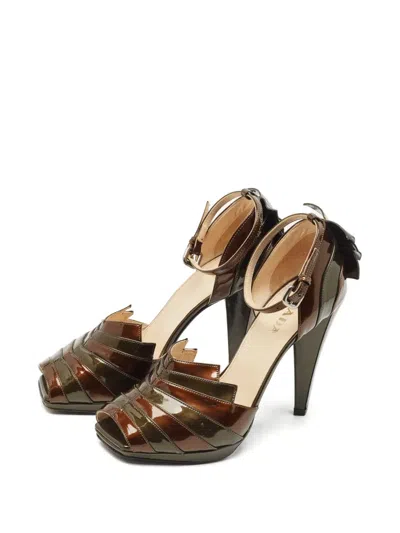 Pre-owned Prada Pleated Peep-toe Pumps In Green