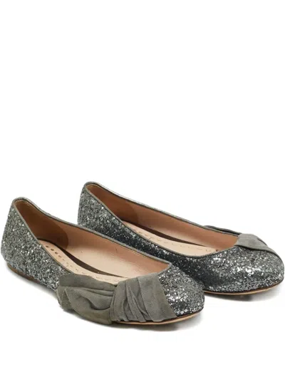 Pre-owned Miu Miu Glitter Ballerina Shoes In Gray