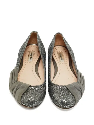 Pre-owned Miu Miu Glitter Ballerina Shoes In Gray