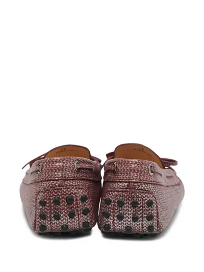 Pre-owned Tod's Vintage Glitter Bow Loafers In Purple