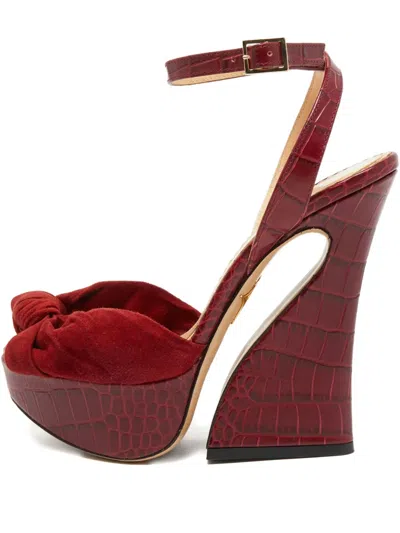Pre-owned Charlotte Olympia 140mm Crocodile-embossed Platform Sandals In Red