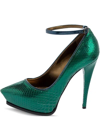 Pre-owned Lanvin 130mm Ankle-strap Leather Pumps In Green