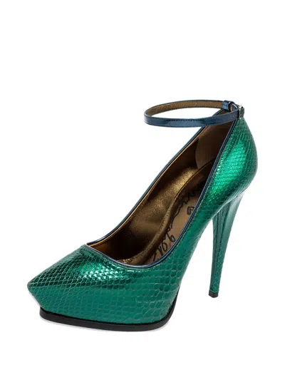 Pre-owned Lanvin 130mm Ankle-strap Leather Pumps In Green