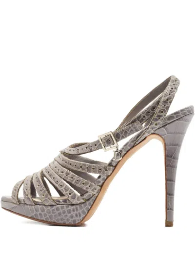 Pre-owned Dior 2023 140mm Crocodile-embossed Sandals In Gray