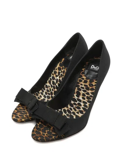 Pre-owned D&g Vintage 105mm Bow-detail Peep-toe Pumps In Black