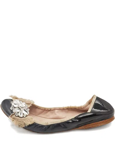 Pre-owned Miu Miu Patent Leather Ballet Flats In Black