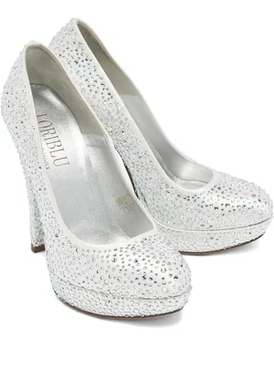 Pre-owned Loriblu 125mm Crystal-embellishment Pumps In Gray