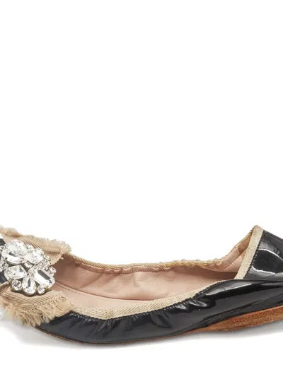 Pre-owned Miu Miu Patent Leather Ballet Flats In Black