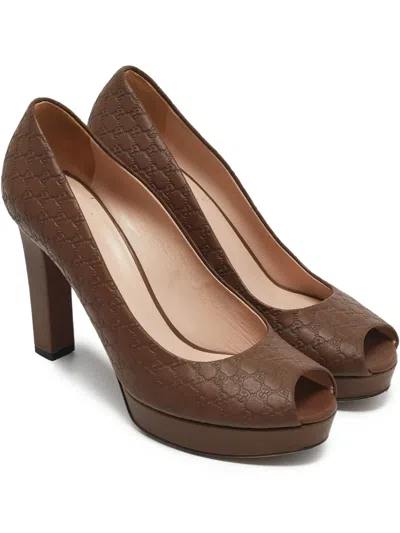 Pre-owned Gucci 2024 Platform Peep-toe Pumps In Brown