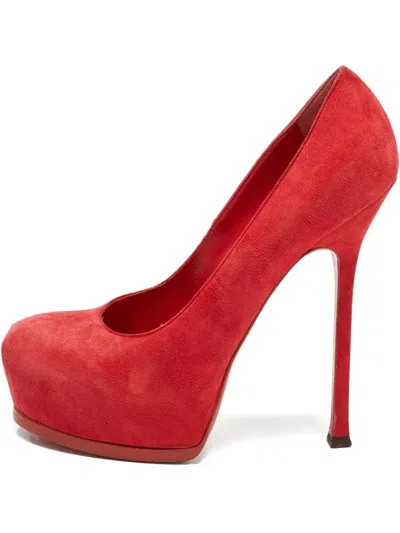 Pre-owned Saint Laurent 150mm Tribtoo Suede Pumps In Red