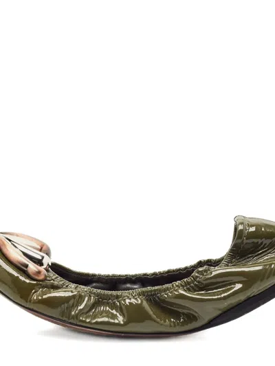 Pre-owned Miu Miu Metal-detail Ballet Flats In Green