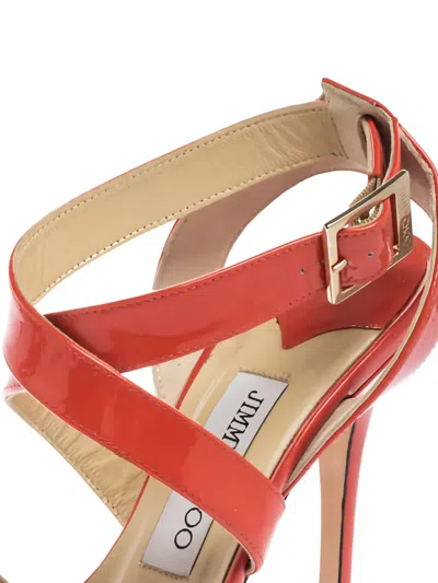 Pre-owned Jimmy Choo 75mm Patent-leather Heeled Sandals In Orange
